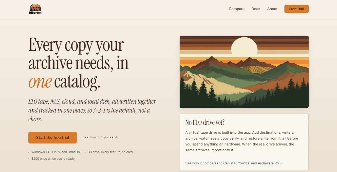 The Hiberden homepage: every copy your archive needs, in one catalog