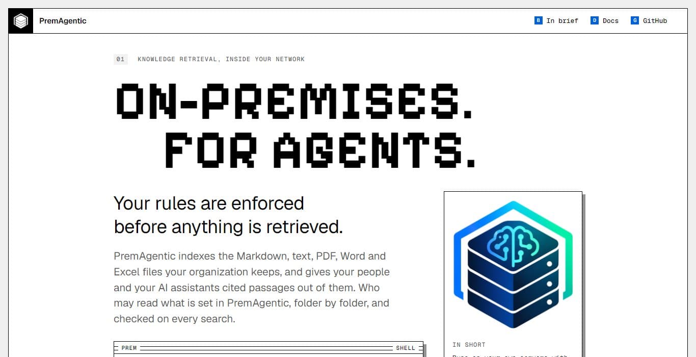 The PremAgentic homepage: on-premises, for agents