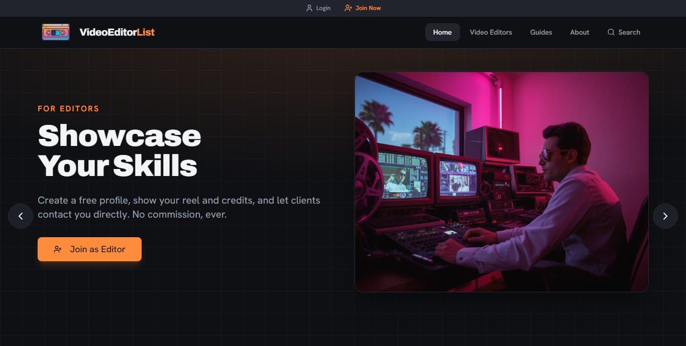 The VideoEditorList homepage